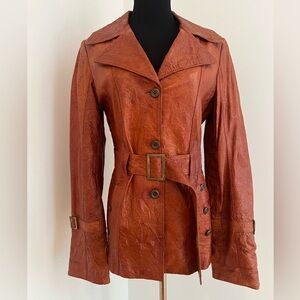 Versace Burnt Orange Leather Trench Jacket